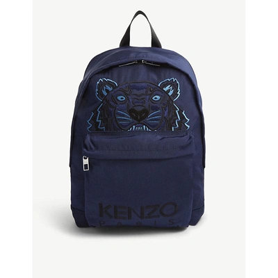 Shop Kenzo Navy Blue Woven Tiger Canvas Backpack