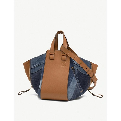 Shop Loewe Hammock Small Denim And Leather Bag In Multitone Denim/tan