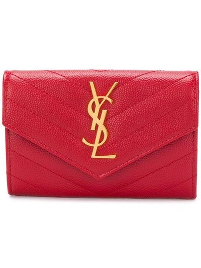 Shop Saint Laurent Monogram Compact Wallet In Red