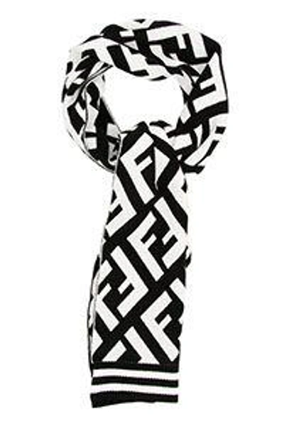 Shop Fendi Macro Ff Scarf In Bianco Nerobianco