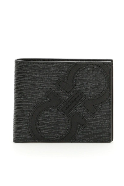 Shop Ferragamo Double Gancio Wallet In Grey Black (grey)
