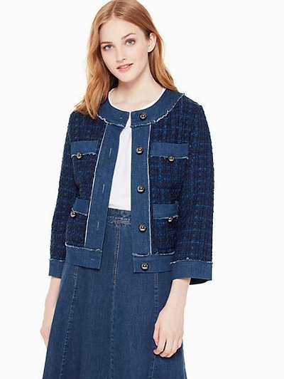 Shop Kate Spade Denim Tweed Jacket In Indigo Multi