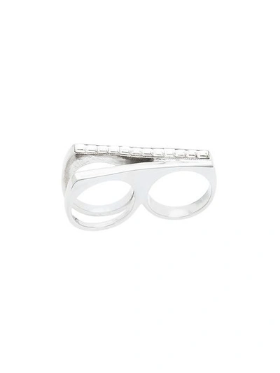 Shop Saint Laurent Studded Two-finger Ring - Metallic