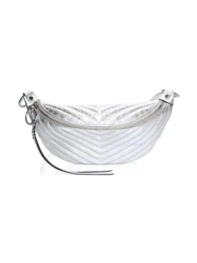 Shop Rebecca Minkoff Edie Quilted Leather Metallic Sling Bag In Silver