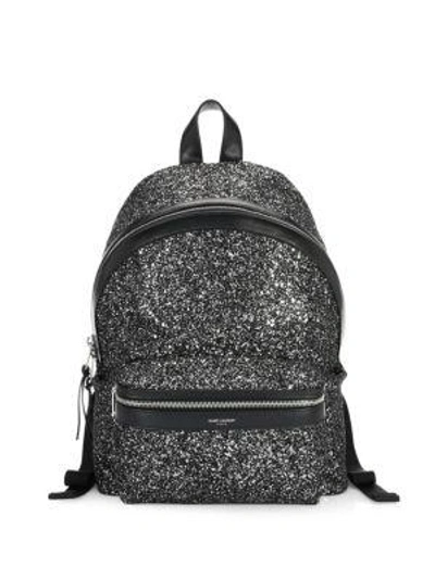 Shop Saint Laurent Mini City Glitter Backpack In Black Multi