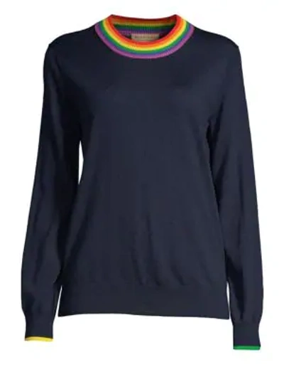 Shop Burberry Dales Rainbow-trim Sweater In Navy