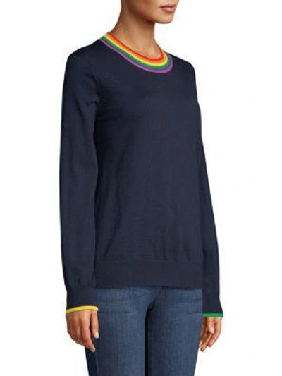 Shop Burberry Dales Rainbow-trim Sweater In Navy