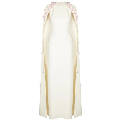 Shop Safiyaa Celine Ivory Embellished Cape Gown