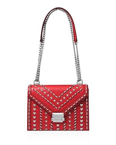 Shop Michael Michael Kors Whitney Large Studded Leather Shoulder Bag In Bright Red/silver