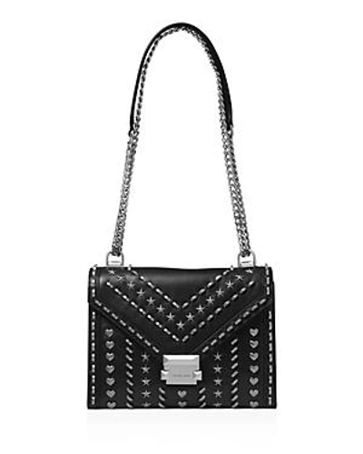 Shop Michael Michael Kors Whitney Large Studded Leather Shoulder Bag In Black/silver