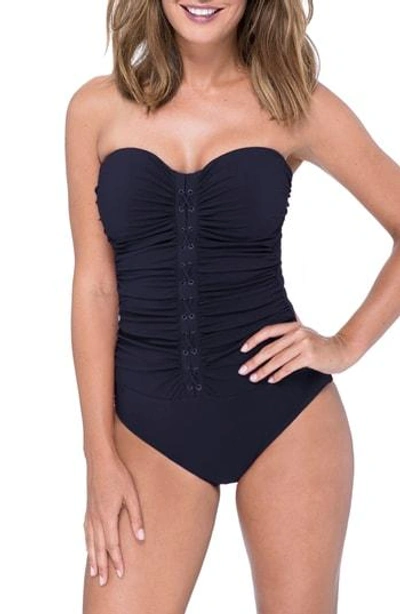 Shop Profile By Gottex Lace-up Strapless One-piece Swimsuit In Black