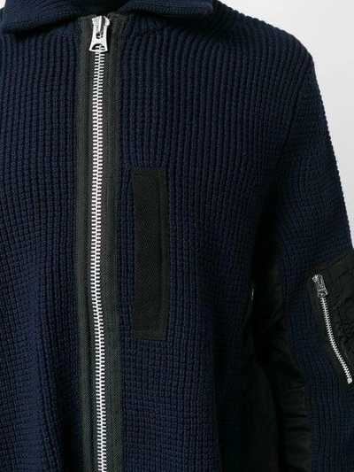 Shop Sacai Oversized Ribbed Knit Jacket - Blue
