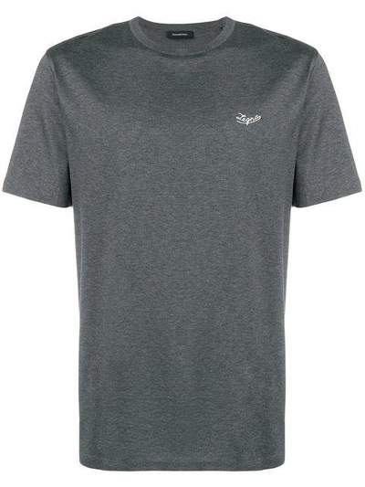 Shop Ermenegildo Zegna Embroidered Logo T-shirt In Grey