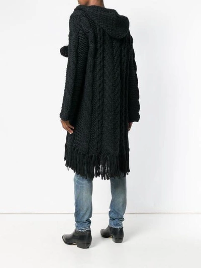 Shop Saint Laurent Fringed Cable Knit Cardigan In Black