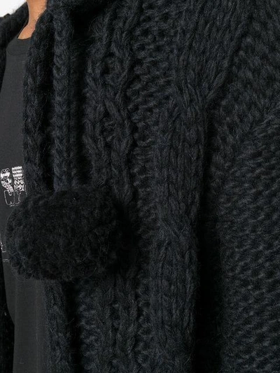 Shop Saint Laurent Fringed Cable Knit Cardigan In Black