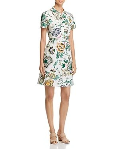 Shop Tory Burch Port Cotton Floral-print Shirt Dress In Ivory Happy Times