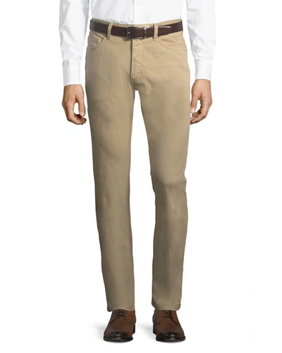 Shop Ermenegildo Zegna Men's Regular-fit Cotton Canvas Straight-leg Pants In Beige
