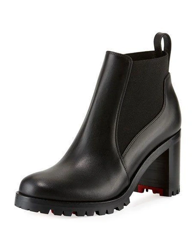 Shop Christian Louboutin Marchacroche Leather Red Sole Booties In Black