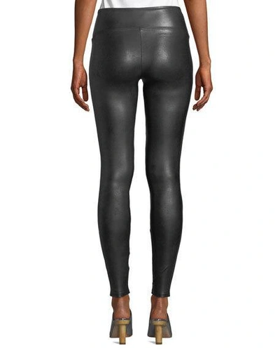 Shop Spanx Faux-leather Side-stripe Leggings In Black/white