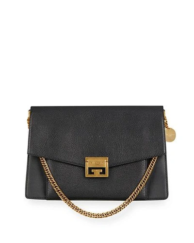 Shop Givenchy Gv3 Medium Pebbled Leather Shoulder Bag In Black/gray