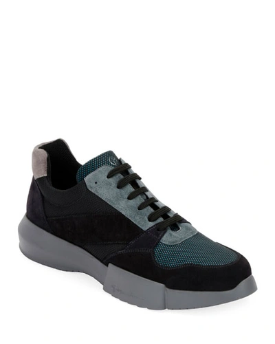Shop Giorgio Armani Men's Leather %26 Mesh Training Sneakers In Multi