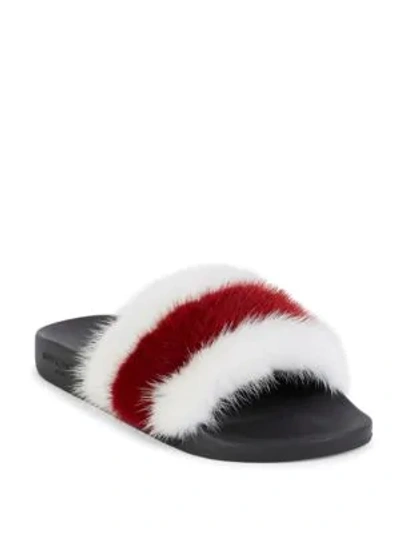 Shop Givenchy Striped Mink Slides In White Red