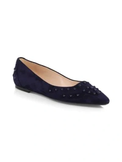 Shop Tod's Studded Suede Ballet Flats In Navy
