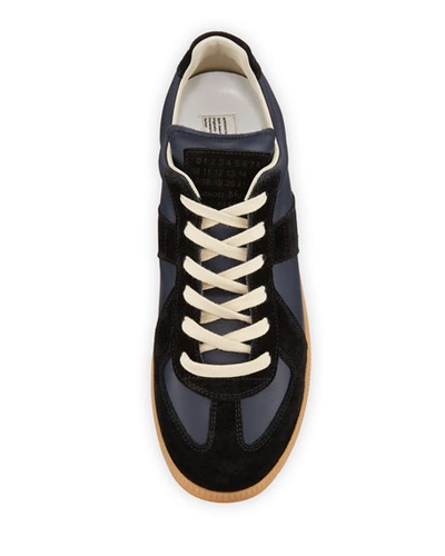 Shop Maison Margiela Men's Replica Leather/suede Low-top Sneakers In Navy
