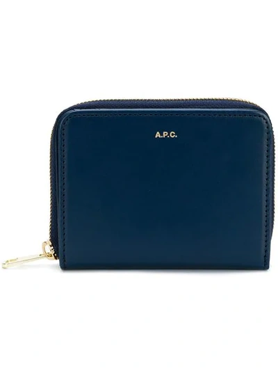 Shop Apc A.p.c. Logo Embossed Wallet - Blue
