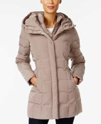 Shop Cole Haan Petite Hooded Down Puffer Coat In Cashew