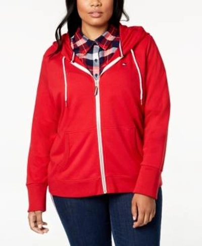 Shop Tommy Hilfiger Plus Size Zip-front Hoodie, Created For Macy's In Scarlet