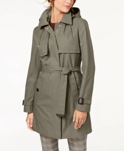 Shop Calvin Klein Hooded Belted Trench Coat In Twig