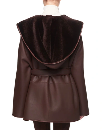 Shop The Row Sternley Open-front Belted Leather Jacket With Fur In Dark Brown