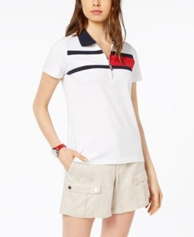 Shop Tommy Hilfiger Striped Short-sleeve Polo, Created For Macy's In White Combo Flag Stripe