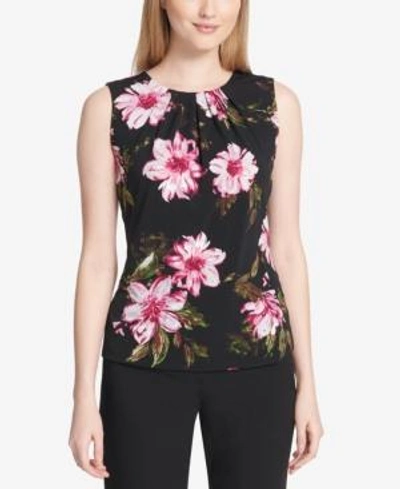 Shop Calvin Klein Floral-print Shell, Regular & Petite Sizes In Black Multi