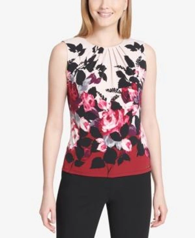 Shop Calvin Klein Floral-print Shell, Regular & Petite Sizes In Blush Multi
