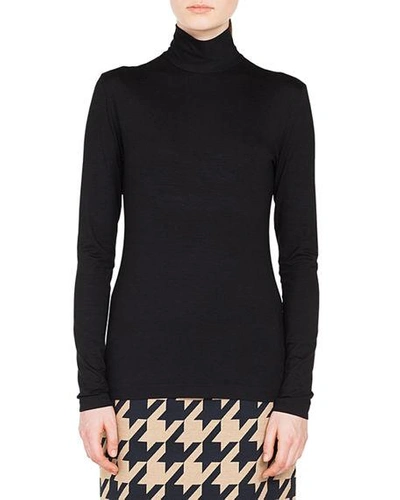 Shop Akris Punto Turtleneck Long-sleeve Modal-stretch Top In Black