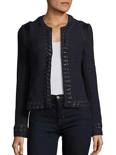 Shop L Agence Devereaux Leather Whipstitch Jacket In Navy