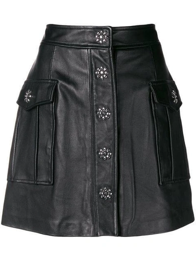 Shop Michael Michael Kors Embellished Lamb Skin Skirt In Black