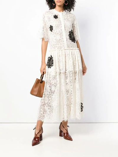 Shop Sara Lanzi Floral Lace Dress - Neutrals