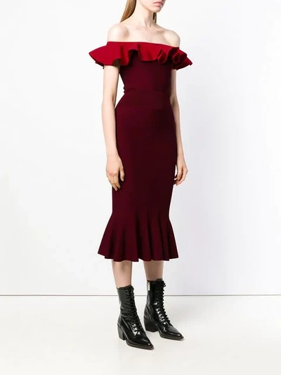 Shop Alexander Mcqueen Off-shoulder Ruffle Dress - Red
