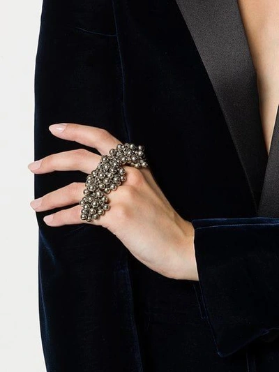 Shop Saint Laurent Folk Three-finger Ring In Metallic