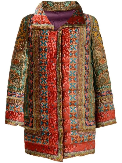 Shop Etro Mixed Print Padded Coat - Red