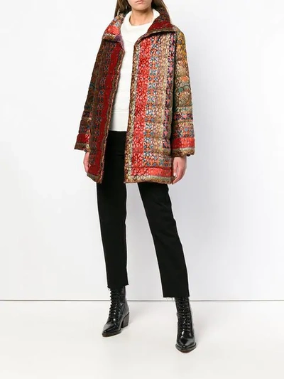 Shop Etro Mixed Print Padded Coat - Red
