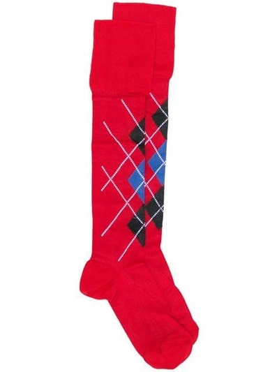 Shop Versace Argyle Socks - Red