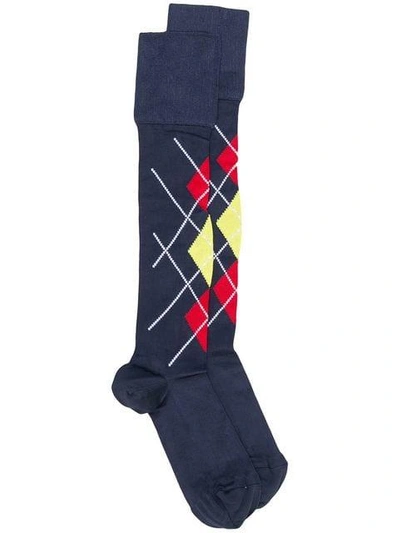 Shop Versace Argyle Socks In Blue