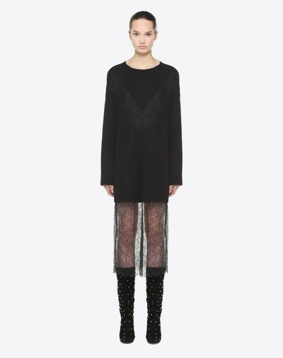 Shop Valentino Lace Knit Dress In Black