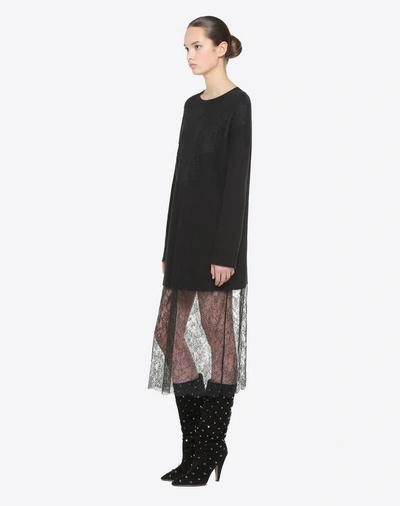 Shop Valentino Lace Knit Dress In Black