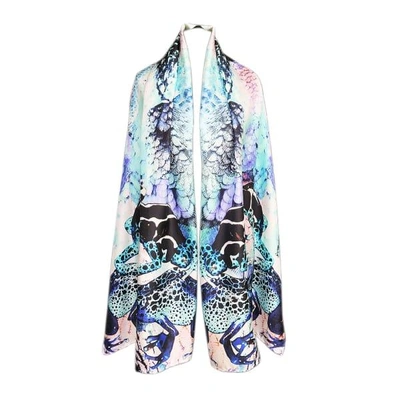 Cassandra Hone Frogs & Feathers Aqua Large Scarf