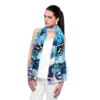 Cassandra Hone Frogs & Feathers Aqua Large Scarf